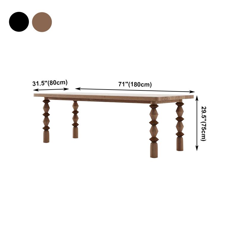 Rectangle Casual Dining Table Solid Wood Fixed Table with 4 Legs