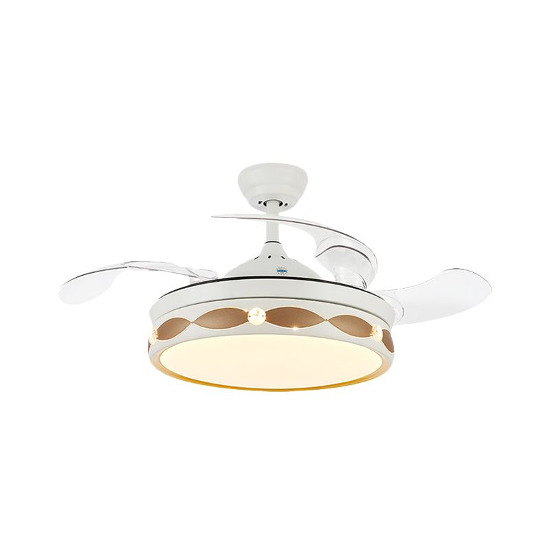 19.5" Wide White LED Semi Flush Light Simple Metal Round Flush Mount Ceiling Fan with 3 Blades