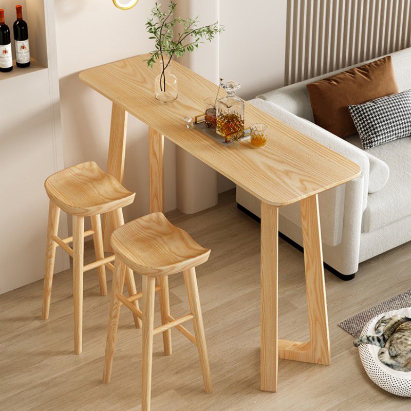 1/3/5 Pieces Modern Rectangle Solid Wood Counter Table with High Stools