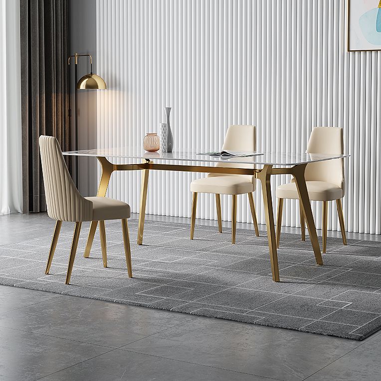 Luxury Sintered Stone Dining Table Rectangle Table with Metal Base and 4 Legs