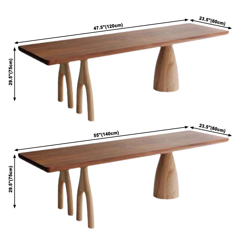 Minimalist Brown Kitchen Dining Table Solid Wood Rectangle Dining Table with Multi Legs Base