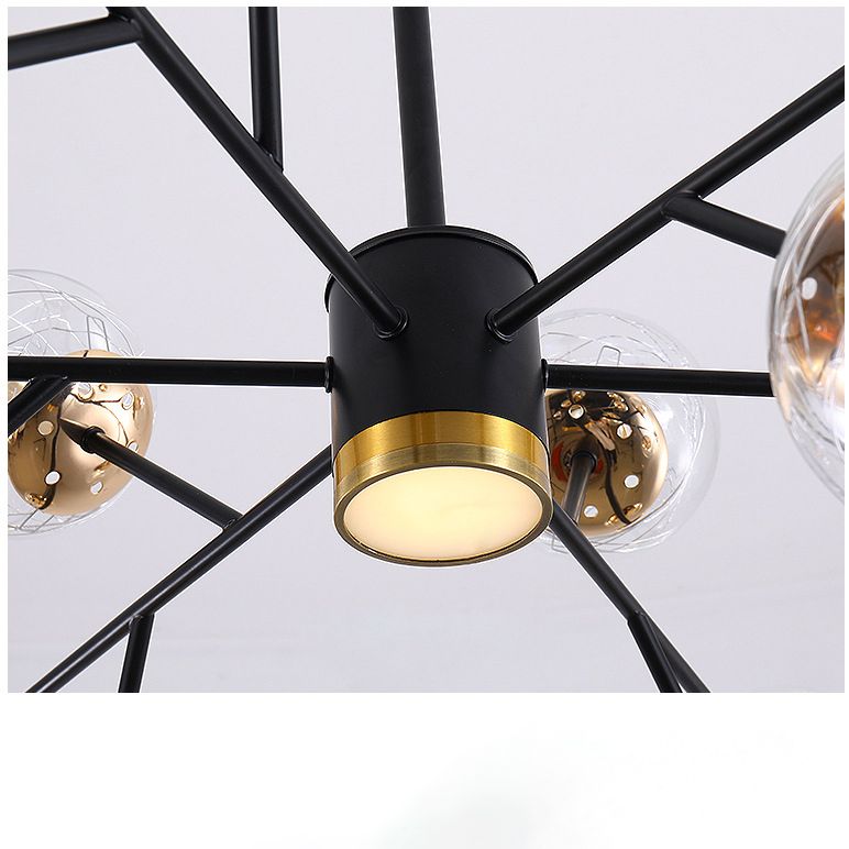 Black Round Pendant Chandelier Minimalist Style Glass Chandelier Light Fixture for Living Room
