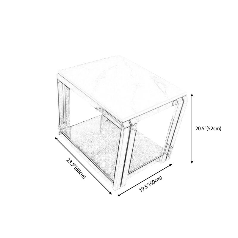 Square Stainless Steel Block End Table Modern Marble Top Corner Table Storage Side Table