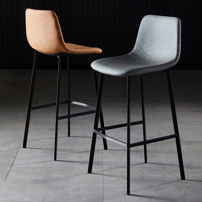 Scandinavian Leather Restaurant Stool Matte Finish Footrest Barstool