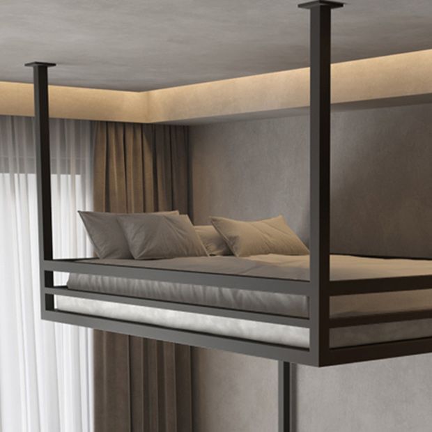 White/Black Loft Bed with Guardrail Metal Kids Bed with Built-In Ladder