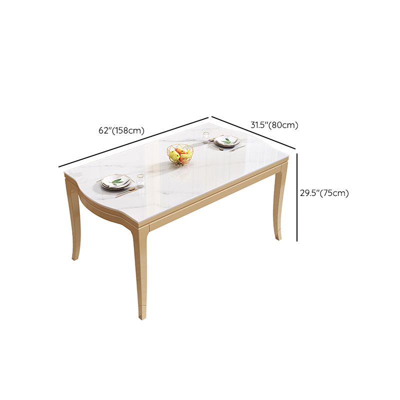 Modern White Stone Top Dining Table with Solid Wood Legs for Living Room