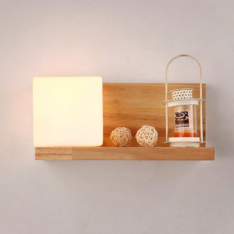 Illuminazione a parete quadrata in stile nordico lampada da parete camera da letto in legno in beige