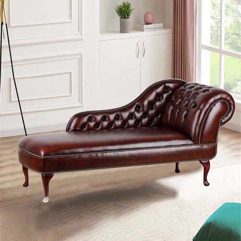 Traditional Upholstered Chaise Lounge Couch Leather Chaise Lounge Chair with Arms