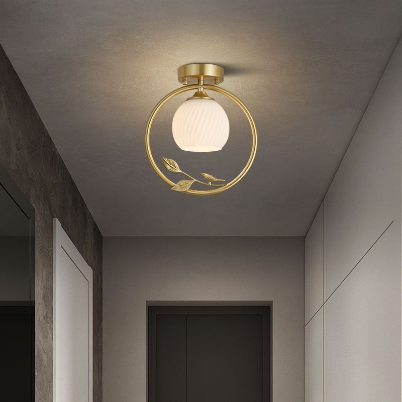 Contemporary Globe Flush Light Fixture Glass Flush Mount Lamps in Gold