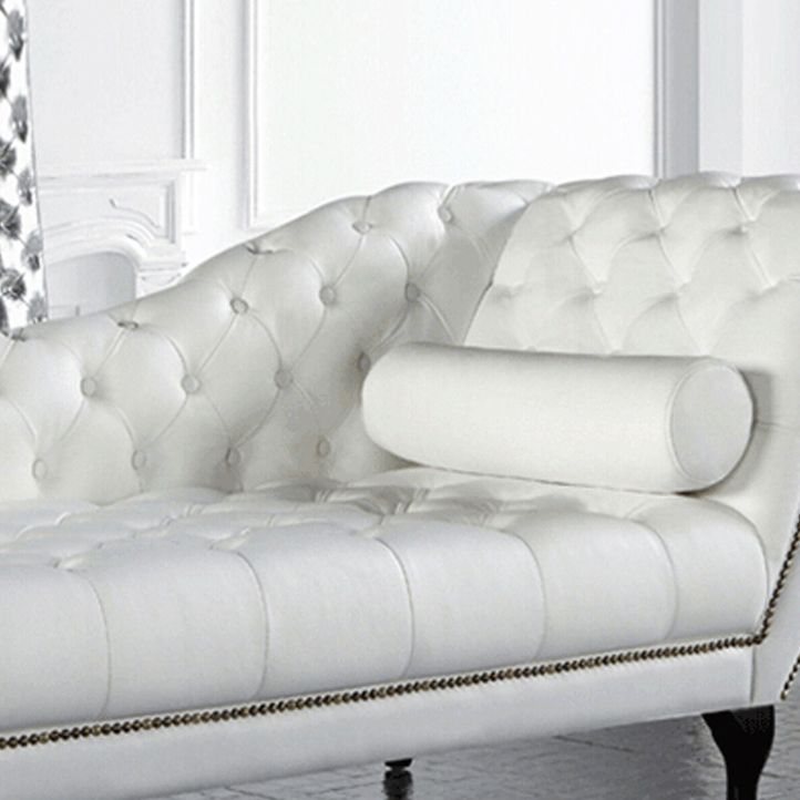 Living Room Chaise Flare Arm Leather Chaise Lounge with Tufted Upholster