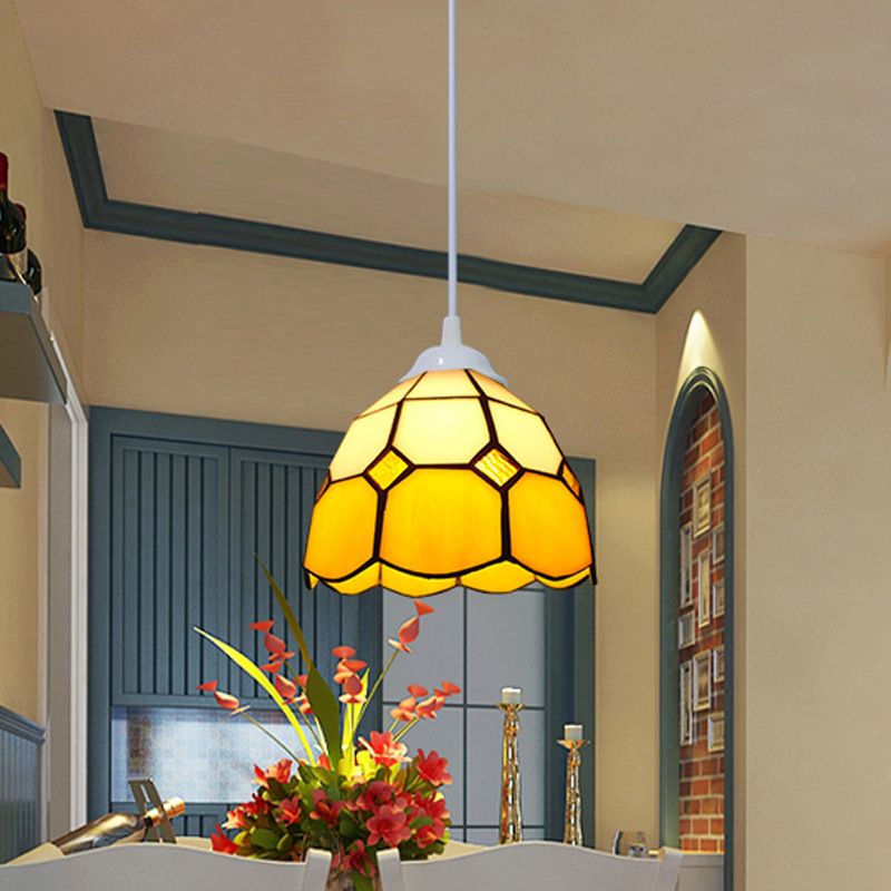 Art Glass Suspension Pendant Light Tiffany Bowl Hanging Pendant for Dining Room