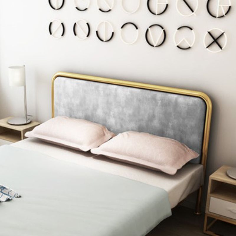 Grey and Gold Open-Frame Bed with Metal Legs Bed Frame Upholstered Headboard