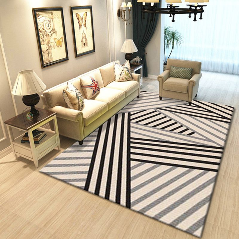 Multi-Colored Geometric Rug Synthetics Contemporary Rug Anti-Slip Stain Resistant Machine Washable Area Rug for Home