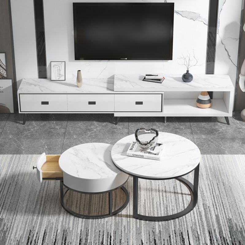 Slate Frame Coffee Table Round Nesting Coffee Table Set for Living Room
