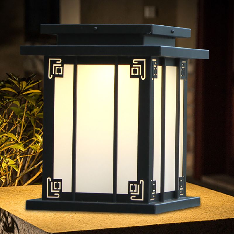 Metal Rectangular Shape Outdoor Lights Modern Style 1-Light Solar Pillar Lamp in Black