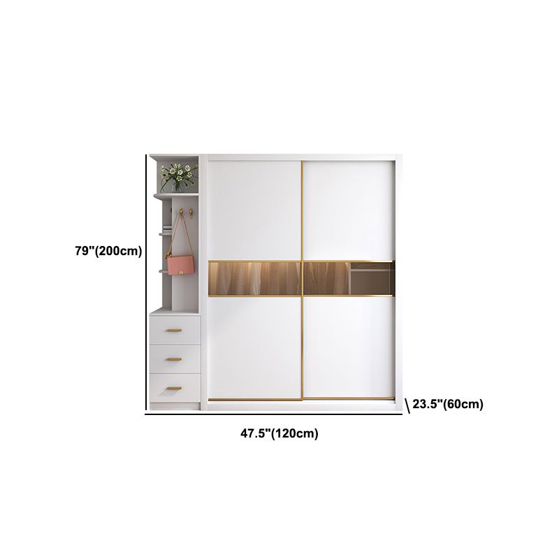 White Engineered Wood Wardrobe Armoire Modern Sliding Door Wardrobe
