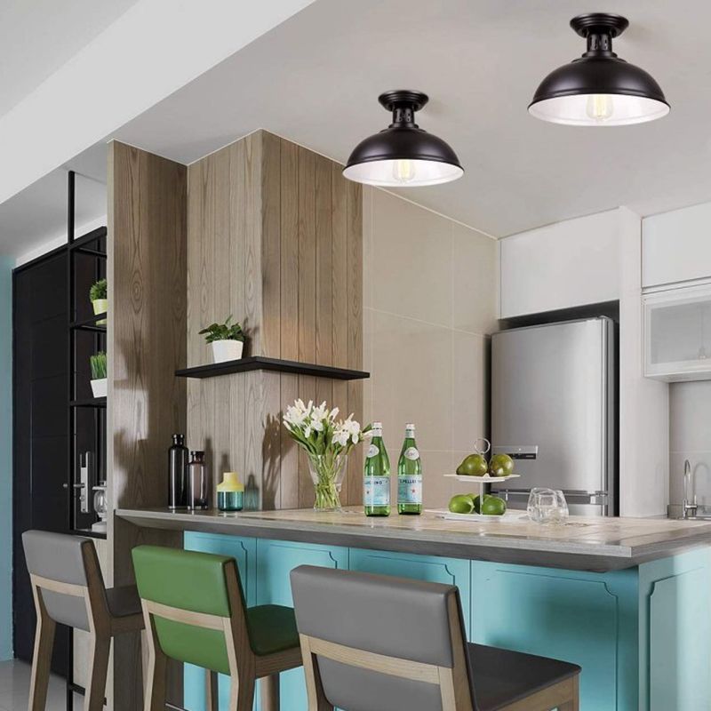 Luminaire semi-encastré en métal noir, plafonnier semi-encastré de style industriel pour grange