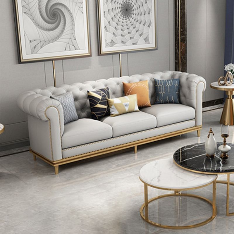 3-Seater Rolled Arm Sofa Chesterfield Tufted 82.68" W Faux Leather Sofa