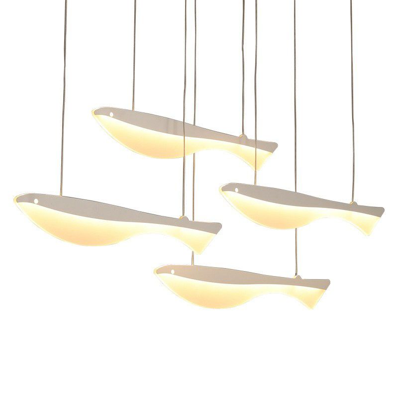White Fish Cluster Pendant Light Artistic Acrylic LED Ceiling Hang Lamp for Restaurant