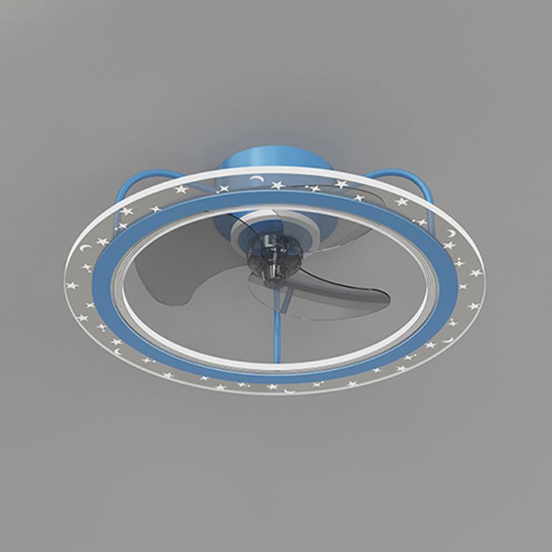 3-Blade LED Fan with Light Children Metal Pink/Blue Ceiling Fan for Foyer
