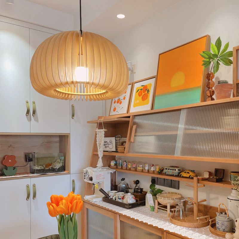 Simplicity Pumpkin Hanging Light Kit Wood 1-Light Ceiling Light for Dining Room