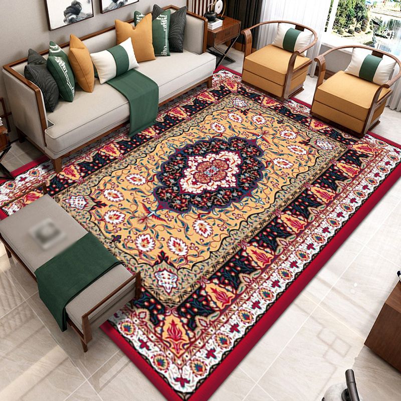 Multicolored Rug Moroccan Medallion Print Carpet Non-Slip Backing Carpet for Living Room