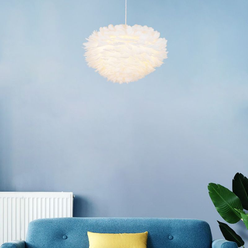 Feather Shaded Hanging Light Kit Contemporary Style White Chandelier Lighting Fixture