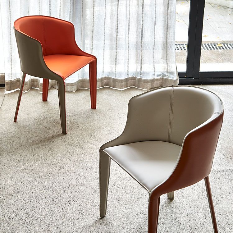 Silla de comedor contemporánea de cuero Silla de comedor de metal con respaldo sólido con brazo