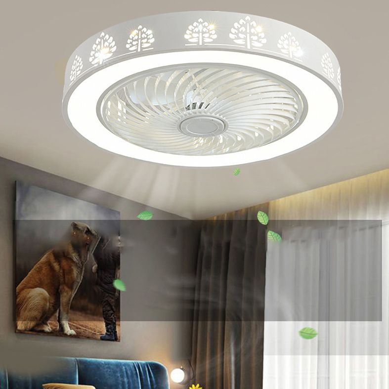Schlafzimmer Lüfterleuchte Nordic White Semi Flush Deckenlampe mit Trommelmetallschatten