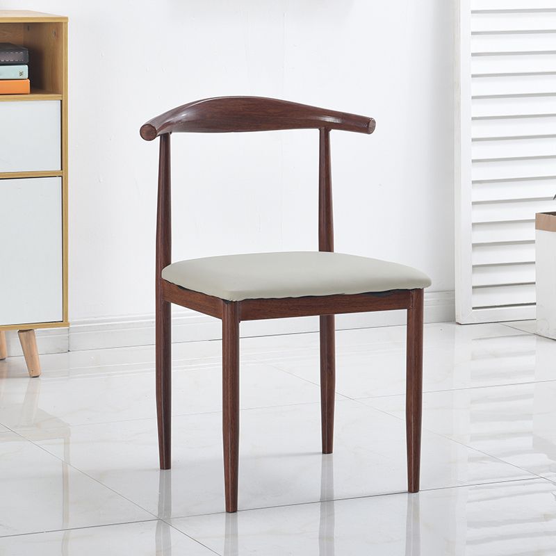 Modern Style Kitchen Leather Dining Chair Ladder Back Side Chair of 16" Wide with Metallic Base