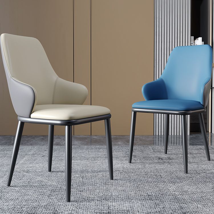 Minimalist Style Leather Dining Chairs Solid Back Upholstered Side Chair for Home