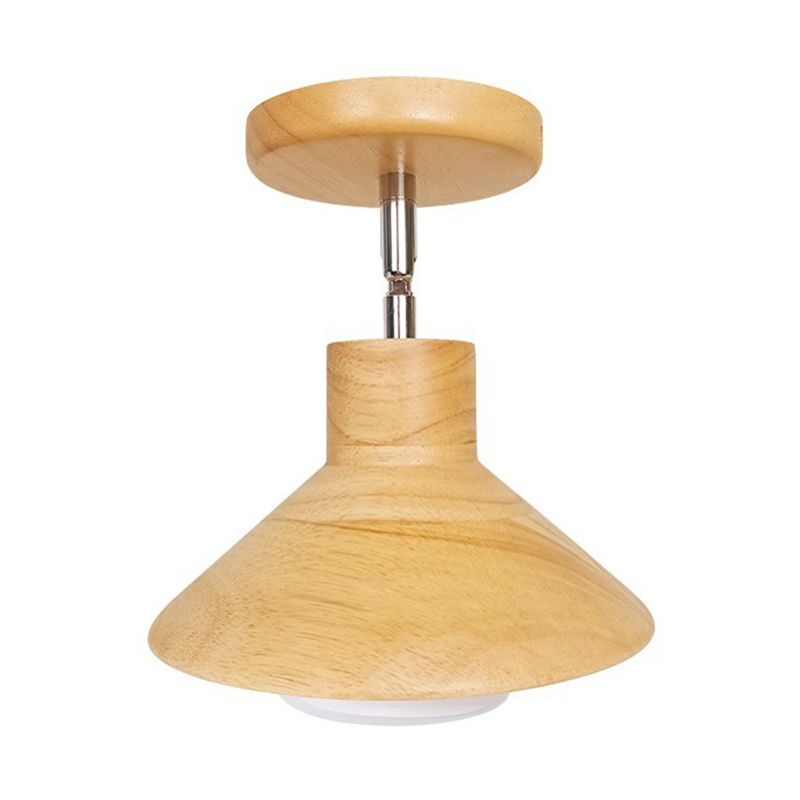 Cone Shape Wood Flush Light Modern Style 1 Light Flush Mount Ceiling Lights in Brown