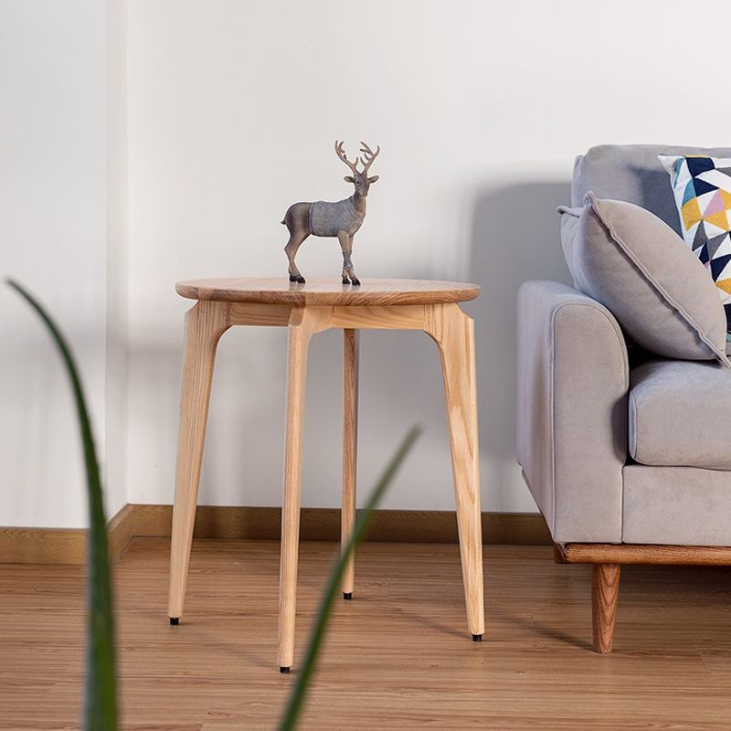 Scandinavian Round Solid Wood Top Side Table 23.6" Tall 3 Legs/4 Legs End Table