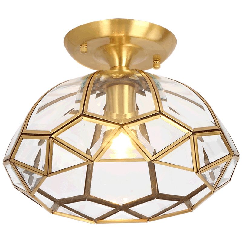 Faceted Ceiling Mount Light Fixture Traditional Gold Glass Ceiling Flush Mount Light