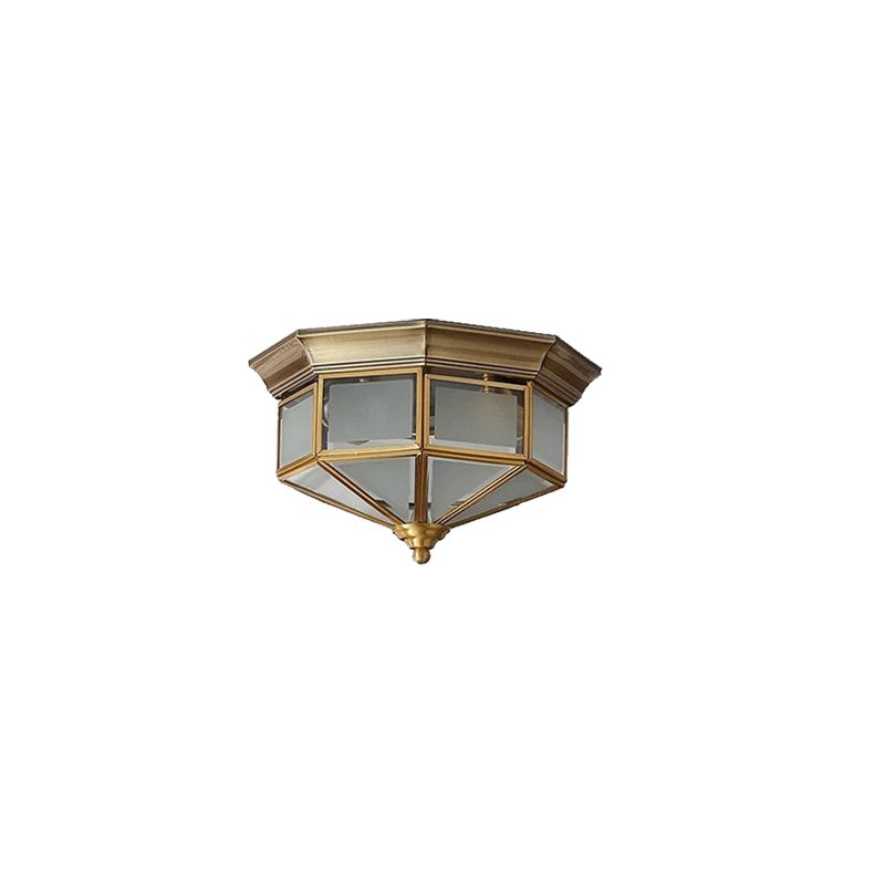 Brass Geometric Ceiling Fixture Traditional Frosted Glass Flush Mount for Corridor