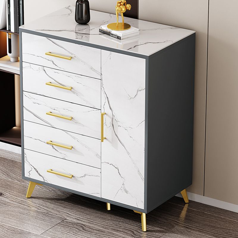 16" Wide Glam Storage Chest Stone Bedroom Chest in White with Drawers