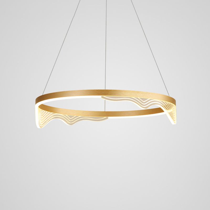 Ultra-modern Round Hanging Chandelier Metal Suspension Lighting with Lace Decoration for Living Room