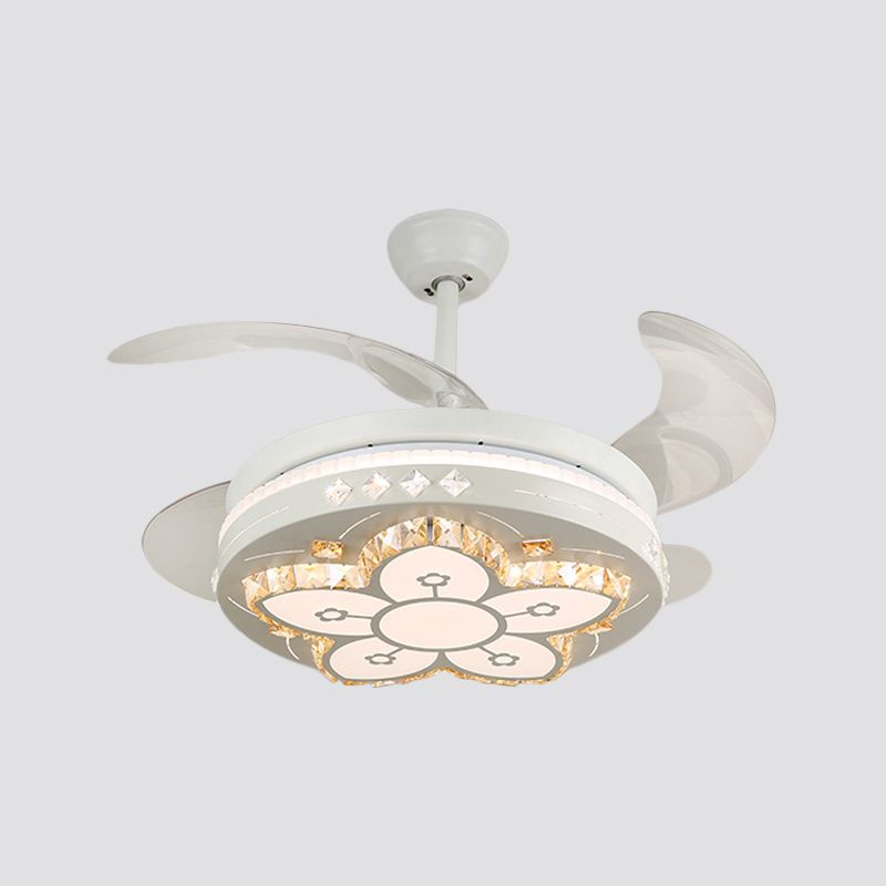 Lampada da ventola a ciondolo di fiori larga da 19 "Moderno soggiorno LED LED LED ALIMINE A MONTRO A Monti in bianco con 4 lame