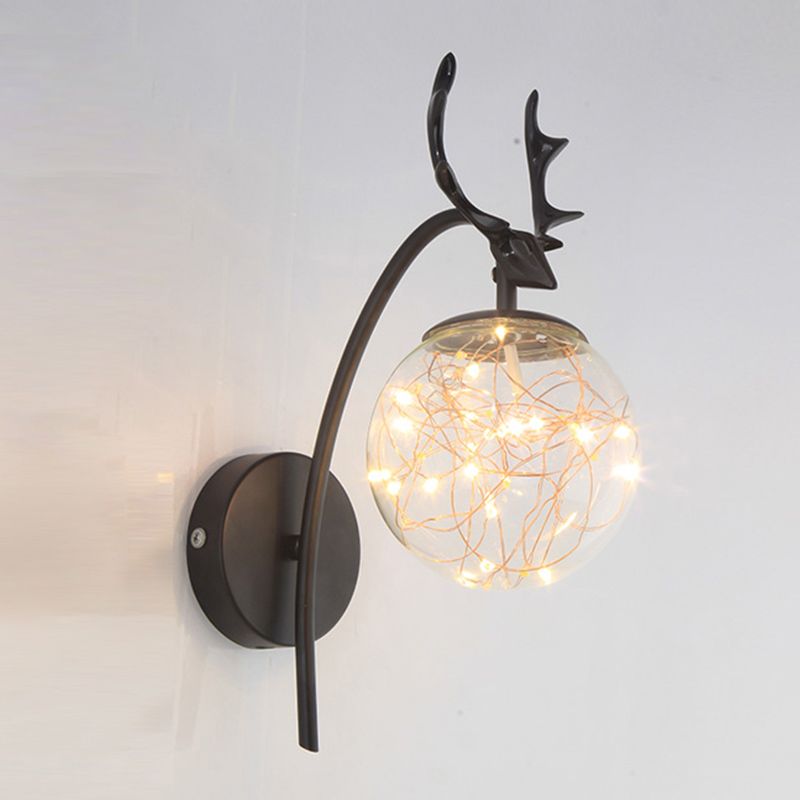 Nordic Style Iron Wall Light Ball Shape LED Wall Lamp with Glass Shade for Bedroom