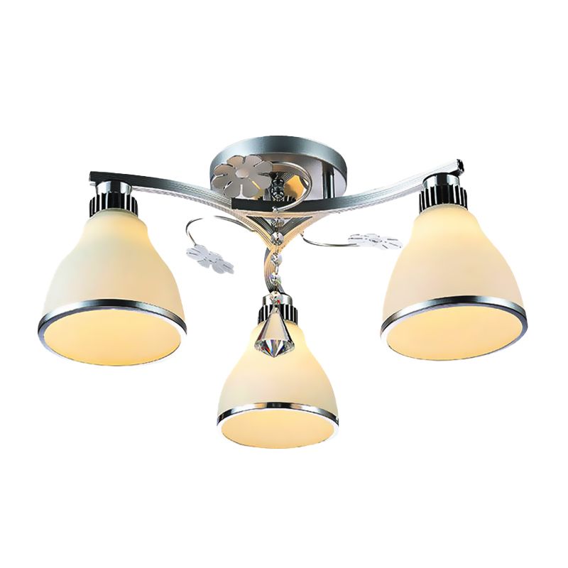 Crystal Cone semi-inbouwverlichting 3-lichts semi-inbouwlamp voor slaapkamer met opalen glazen kap