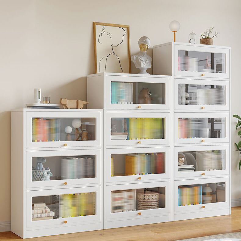 White Bookshelf Contemporary Style Bookcase with Door for Home Office