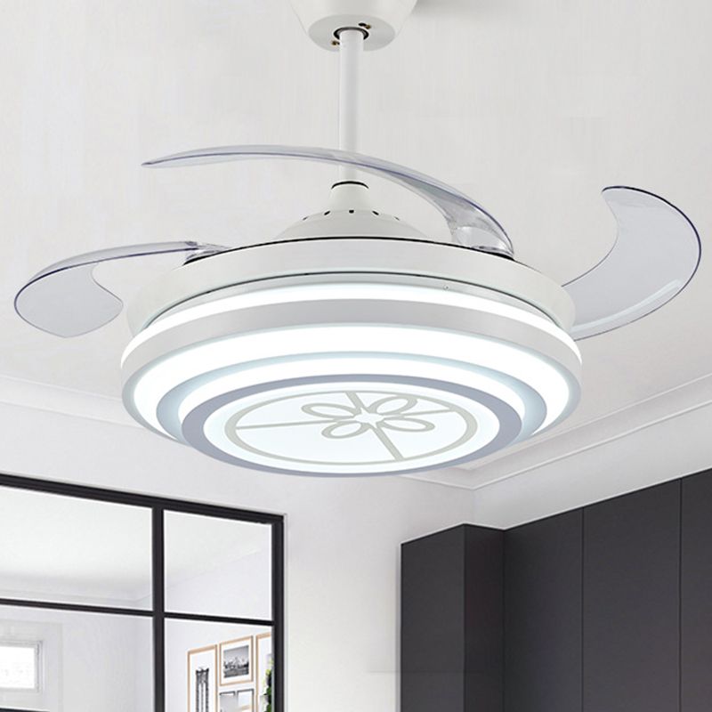 42 "brede led ring plafond ventilator licht minimalisme wit acryl 4 bladen semi -spoeling, externe/wandregeling/frequentieconversie en afstandsbediening