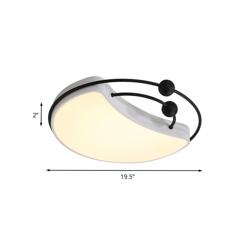 Minimalist Moon Flush Mount Light Fixture LED Metal Ceiling Lamp in White and Black with Recessed Diffuser, White/Warm Light