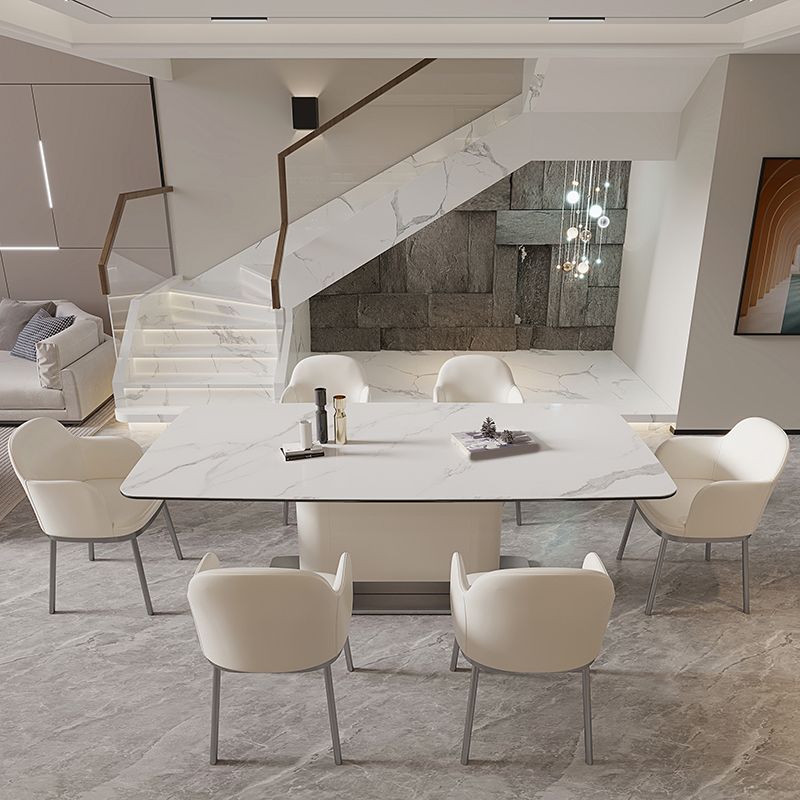 Contemporary White Stone Dining Set 1/4/7 Pieces Dining Table Set with Arm Chairs