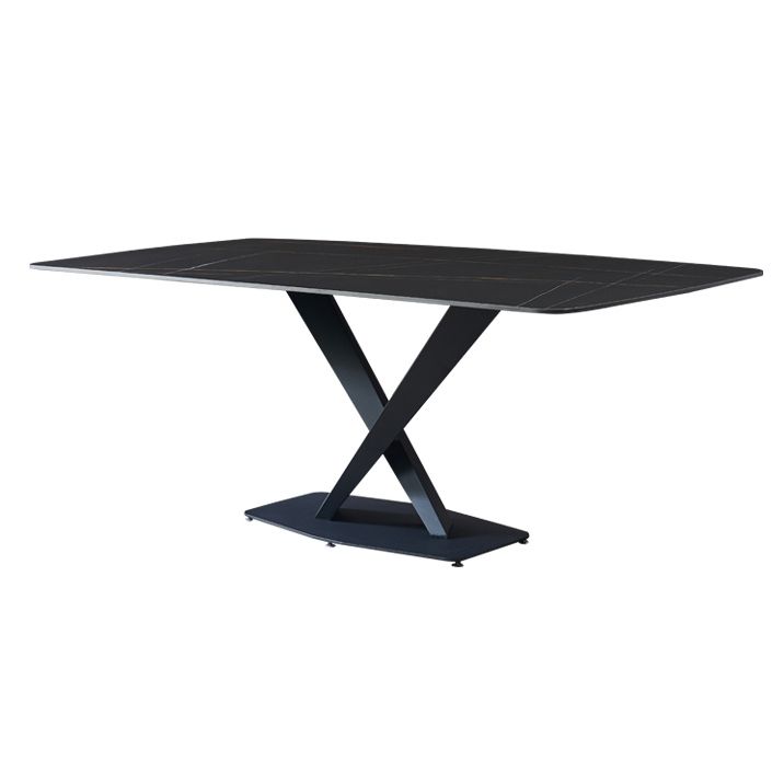 Mesa de comedor rectangular moderno de metal mesa de comedor de piedra sinterizada con base de pedestal