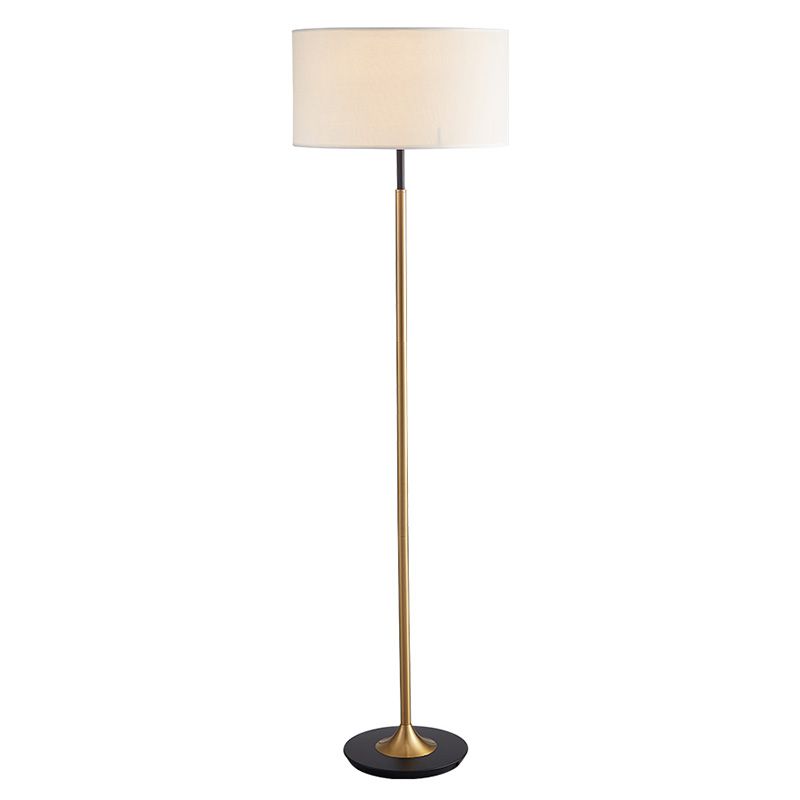 Minimalismo en forma de tambor de lectura Lámpara de tela de piso de una sola bombilla Lámpara de pie de pie