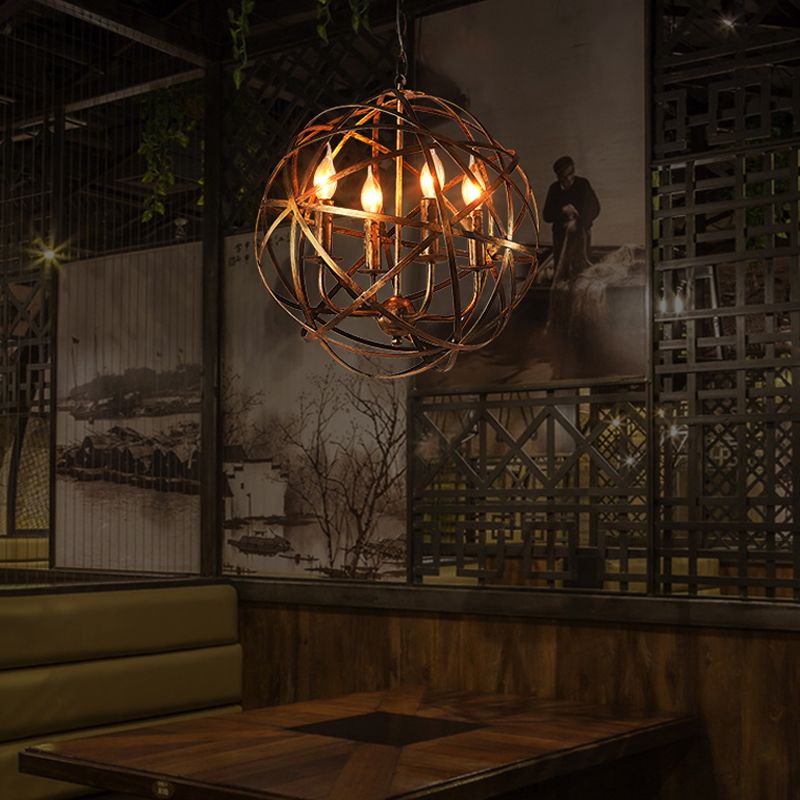 Globe Dining Room Hanging Light Traditional Metal 4 Lights Brass Ceiling Chandelier