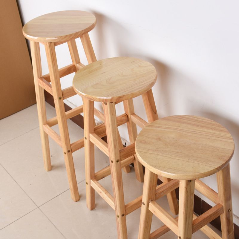 Minimalist Design Solid Wood Bar Stool Backless Counter Chair with Wood Base