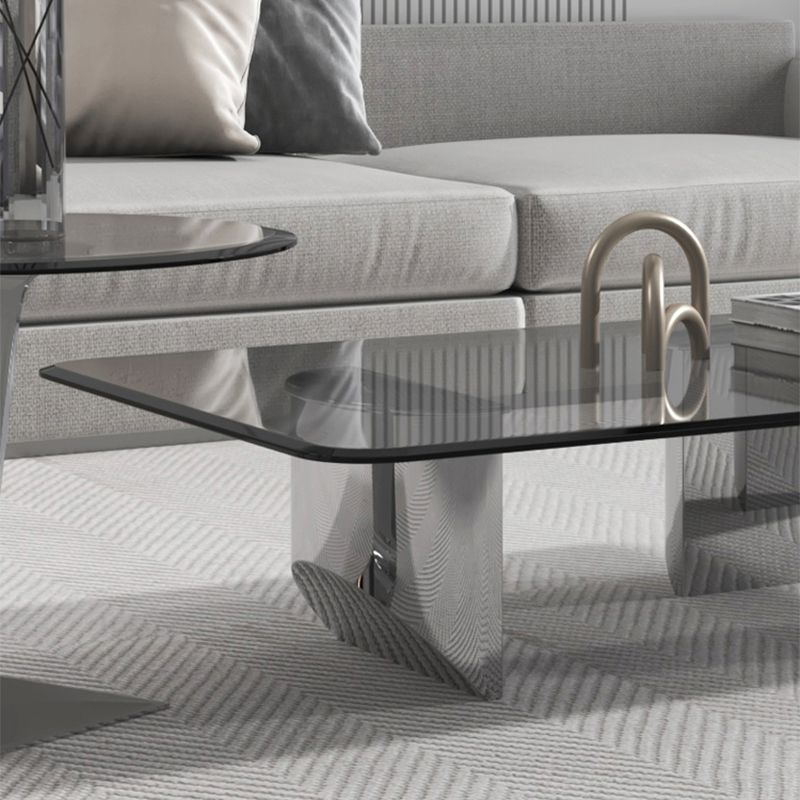 Glass Single Coffee Table Tropical Round Cocktail Table with 3 Legs