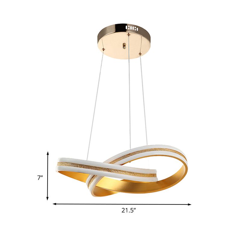 Gold Twisting Hanging Chandelier Minimalism LED Acrylic Ceiling Pendant Lamp in Warm/White Light